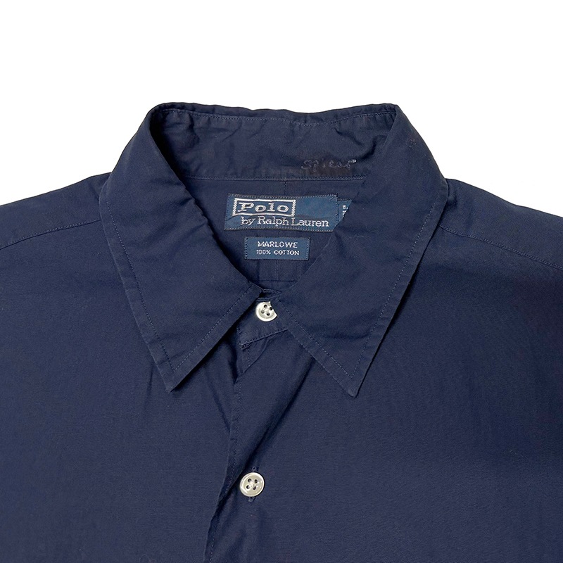 Polo by Ralph Lauren �ݥ� ���ե������"MARLOWE" S/S SHIRT "�ޡ�����" Ⱦµ����ġ�col:NAVY��size:L��COTTON100%����USED �桼���ɡۡ���š�
