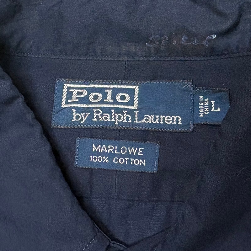Polo by Ralph Lauren �ݥ� ���ե������"MARLOWE" S/S SHIRT "�ޡ�����" Ⱦµ����ġ�col:NAVY��size:L��COTTON100%����USED �桼���ɡۡ���š�