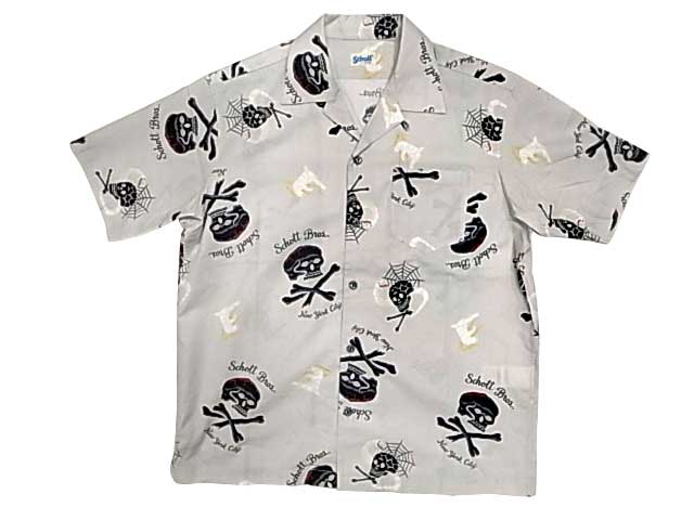 SCHOTT ����åȡ�HAWAIIAN SHIRT SKULL �ϥ磻���� ����� �����롡�������ϥ磻���󥷥�ġ������ϥ���ġ�2��(BLACK/L.GREY)