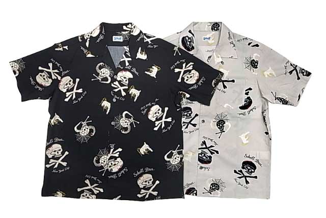 SCHOTT ����åȡ�HAWAIIAN SHIRT SKULL �ϥ磻���� ����� �����롡�������ϥ磻���󥷥�ġ������ϥ���ġ�2��(BLACK/L.GREY)