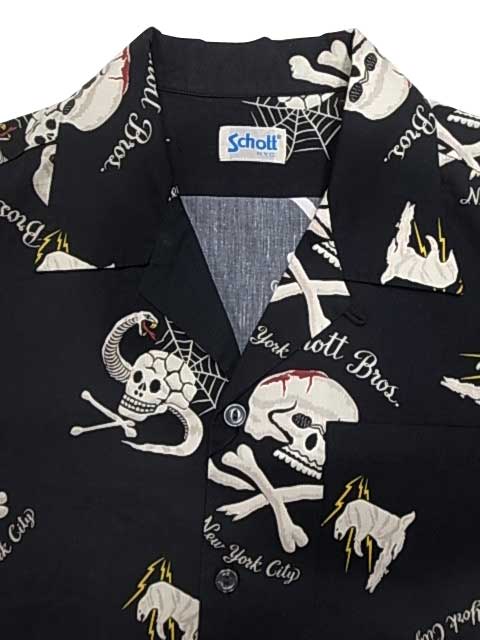 SCHOTT ����åȡ�HAWAIIAN SHIRT SKULL �ϥ磻���� ����� �����롡�������ϥ磻���󥷥�ġ������ϥ���ġ�2��(BLACK/L.GREY)