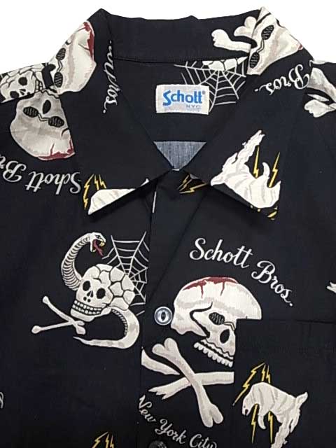 SCHOTT ����åȡ�HAWAIIAN SHIRT SKULL �ϥ磻���� ����� �����롡�������ϥ磻���󥷥�ġ������ϥ���ġ�2��(BLACK/L.GREY)