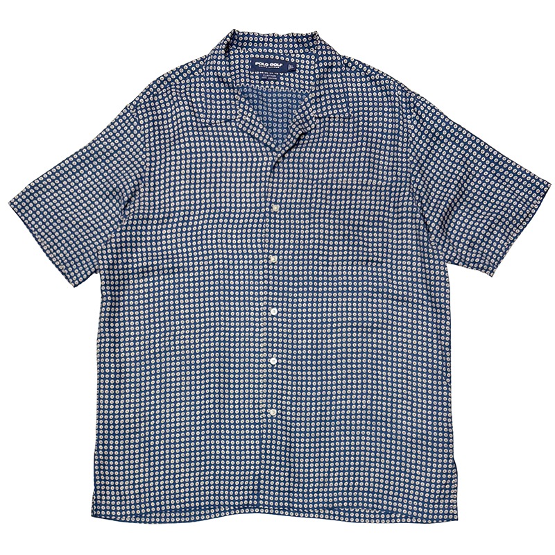 90s��POLO GOLF-RALPH LAUREN- �ݥ������ ���ե������"CLAYTON" OPEN COLLAR S/S SHIRT "���쥤�ȥ�" �����ץ󥫥顼 ���硼�ȥ��꡼�� ����ġ�col.BLUE��size:L��VISCOSE(�졼���)100% ��VINTAGE �ӥ�ơ����ۡ���š�
