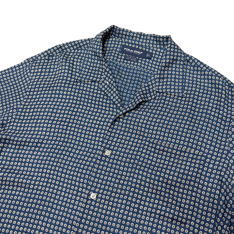 90s��POLO GOLF-RALPH LAUREN- �ݥ������ ���ե������"CLAYTON" OPEN COLLAR S/S SHIRT "���쥤�ȥ�" �����ץ󥫥顼 ���硼�ȥ��꡼�� ����ġ�col.BLUE��size:L��VISCOSE(�졼���)100% ��VINTAGE �ӥ�ơ����ۡ���š�