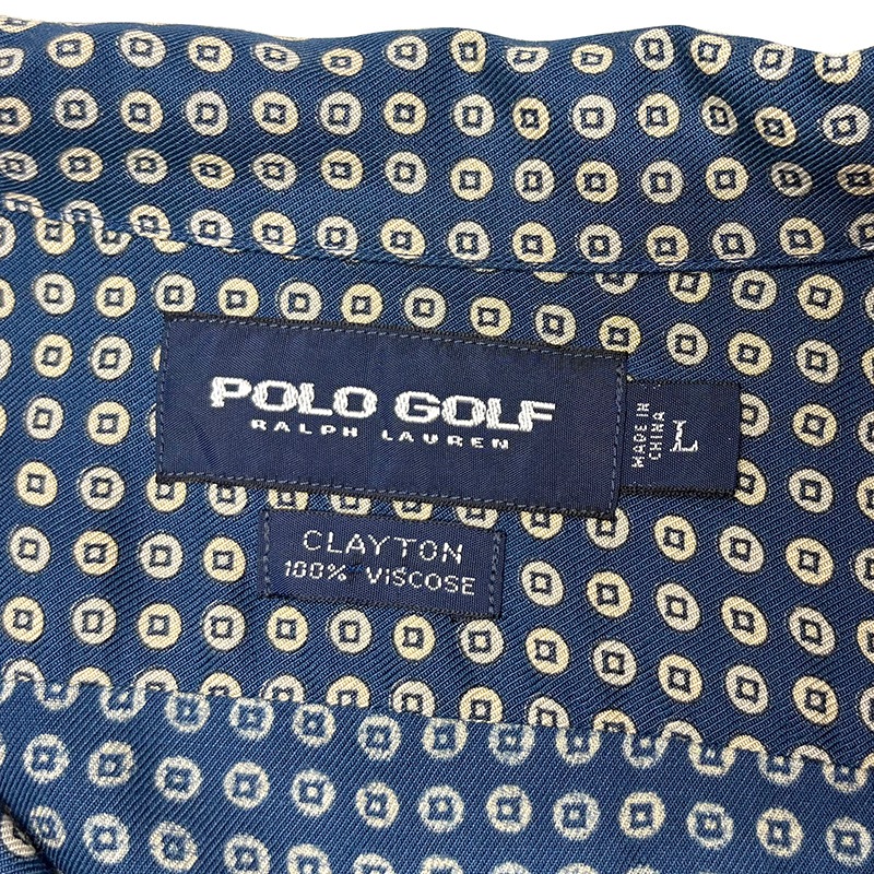 90s��POLO GOLF-RALPH LAUREN- �ݥ������ ���ե������"CLAYTON" OPEN COLLAR S/S SHIRT "���쥤�ȥ�" �����ץ󥫥顼 ���硼�ȥ��꡼�� ����ġ�col.BLUE��size:L��VISCOSE(�졼���)100% ��VINTAGE �ӥ�ơ����ۡ���š�