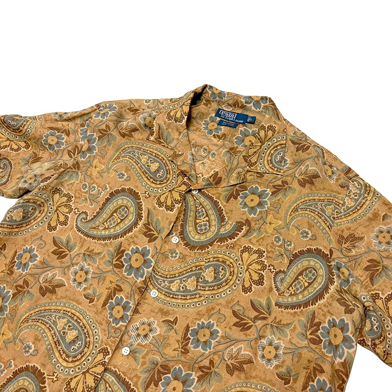 90s��Polo by Ralph Lauren �ݥ� ���ե������"BONNARD" OPEN COLLAR L/S SHIRT "�ܥʡ���" �����ץ󥫥顼 Ĺµ����ġ�col:CAMEL��size:L��LINEN100%����VINTAGE �ӥ�ơ����ۡ���š�