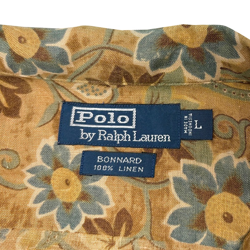 90s��Polo by Ralph Lauren �ݥ� ���ե������"BONNARD" OPEN COLLAR L/S SHIRT "�ܥʡ���" �����ץ󥫥顼 Ĺµ����ġ�col:CAMEL��size:L��LINEN100%����VINTAGE �ӥ�ơ����ۡ���š�