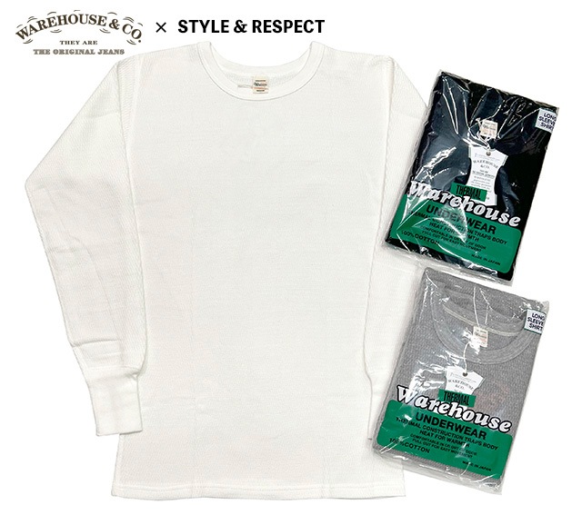 ����Ź������WAREHOUSE �� Style&Respect���������ϥ��� �� ����������ꥹ�ڥ��� CREW NECK WAFFLE THERMAL��L/S TEE�����롼�ͥå� ��åե� �����ޥ롡3����WHITE/GRAY/BLACK��Ĺµ������T