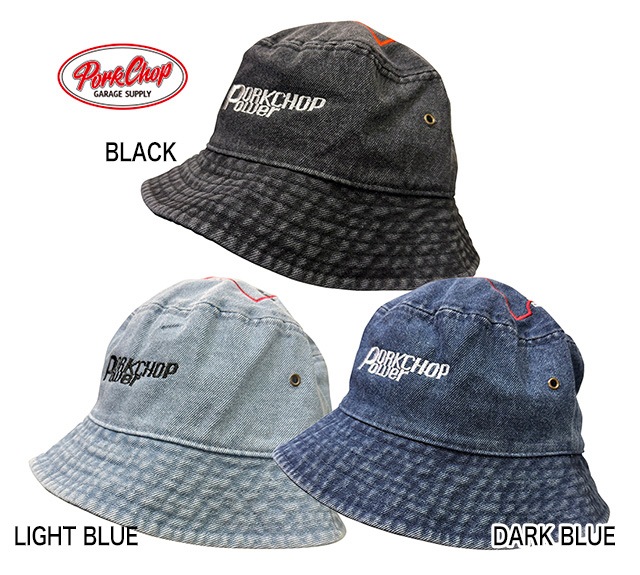 PORKCHOP GARAGE SUPPLY �ݡ�������å� ���졼�� ���ץ饤��P POWER DENIM BUCKET HAT��P�ѥ �ǥ˥ࡡ�Х��åȥϥåȡ�3��(BLACK/LIGHT BLUE/DARK BLUE)���ϥåȡ��Х��ϡ�˹�ҡ�2026SS