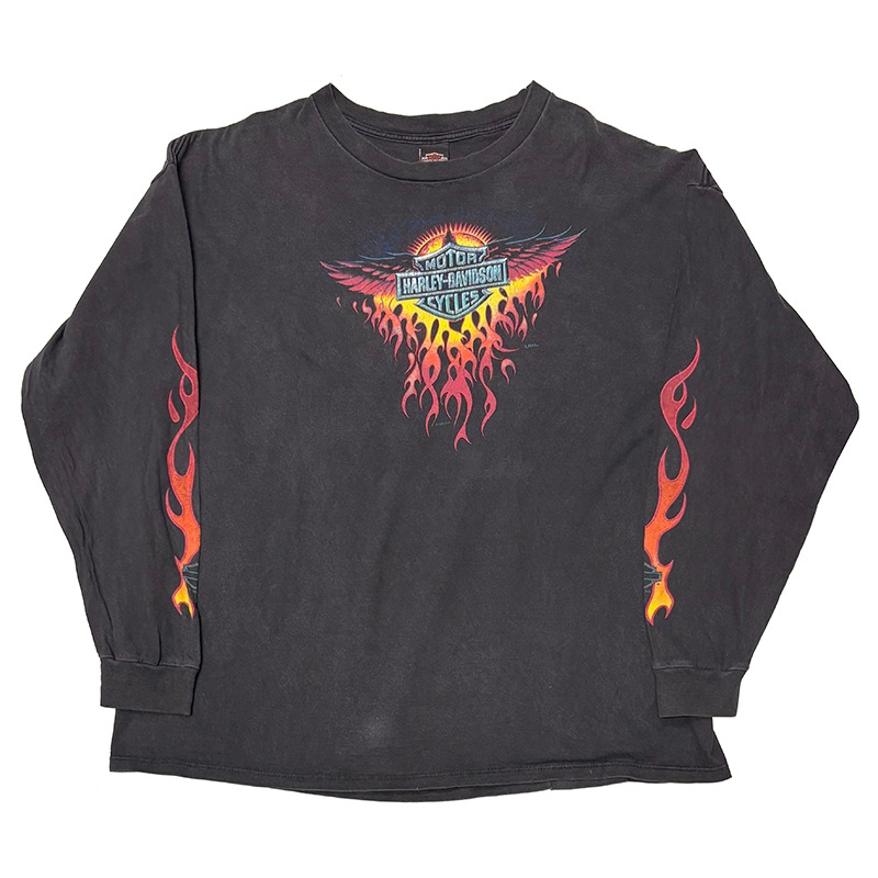 ��01��Harley-Davidson �ϡ��졼���ӥåɥ���LONG SLEEVE T-SHIRTS ���󥰥��꡼�� T����ġ�col:BLACK��size:3XL��Made in U.S.A.����USED �桼���ɡۡ���šۡ�Ź�޻����Բġ�