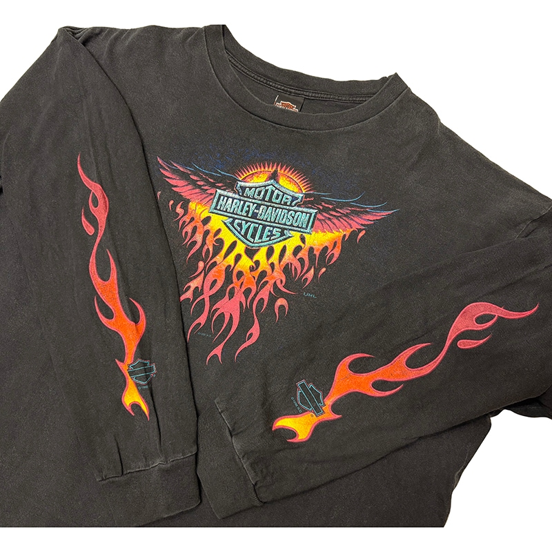 ��01��Harley-Davidson �ϡ��졼���ӥåɥ���LONG SLEEVE T-SHIRTS ���󥰥��꡼�� T����ġ�col:BLACK��size:3XL��Made in U.S.A.����USED �桼���ɡۡ���šۡ�Ź�޻����Բġ�