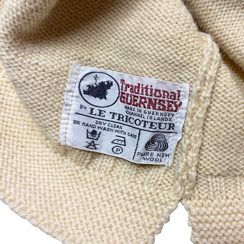 Le Tricoteur �� �ȥꥳ���塼�롡Guernsey Sweater  ���󥸡�����������col:WHITE��size:ɽ���ʤ�(M-L����)��PURE NEW WOOL100%��Made in GUERNSEY ��USED �桼���ɡۡ���šۡ�Ź�޻����Բġ�