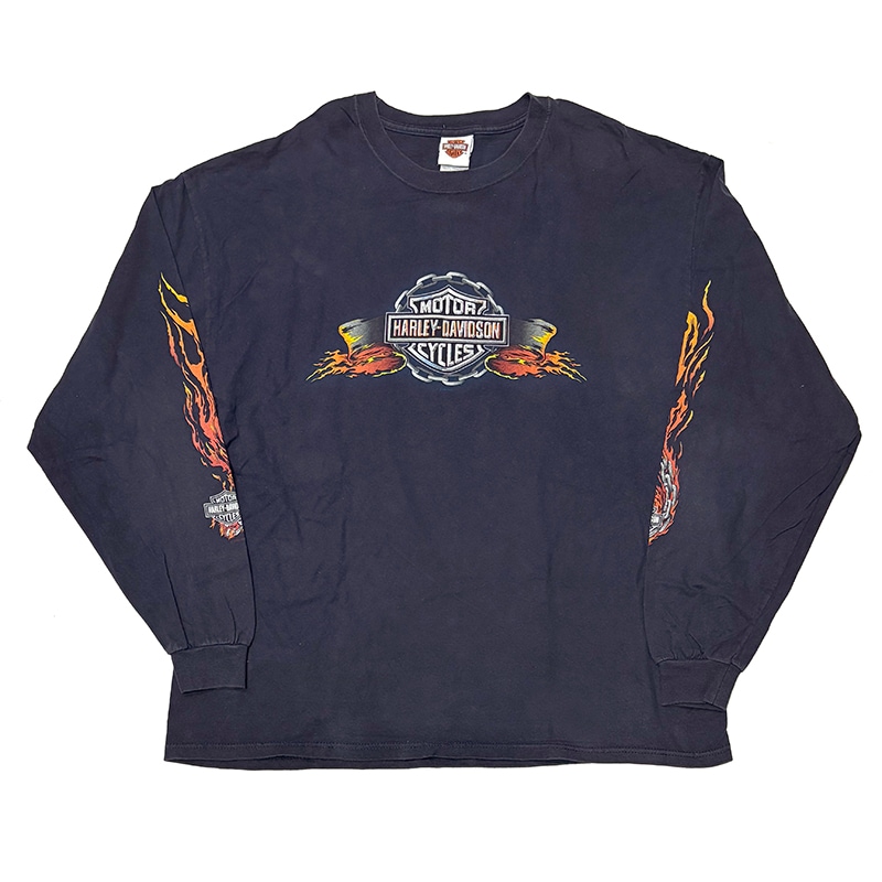 ��06��Harley-Davidson �ϡ��졼���ӥåɥ���LONG SLEEVE T-SHIRTS ���󥰥��꡼�� T����ġ�col:NAVY��size:2XL��Made in U.S.A.����USED �桼���ɡۡ���šۡ�Ź�޻����Բġ�