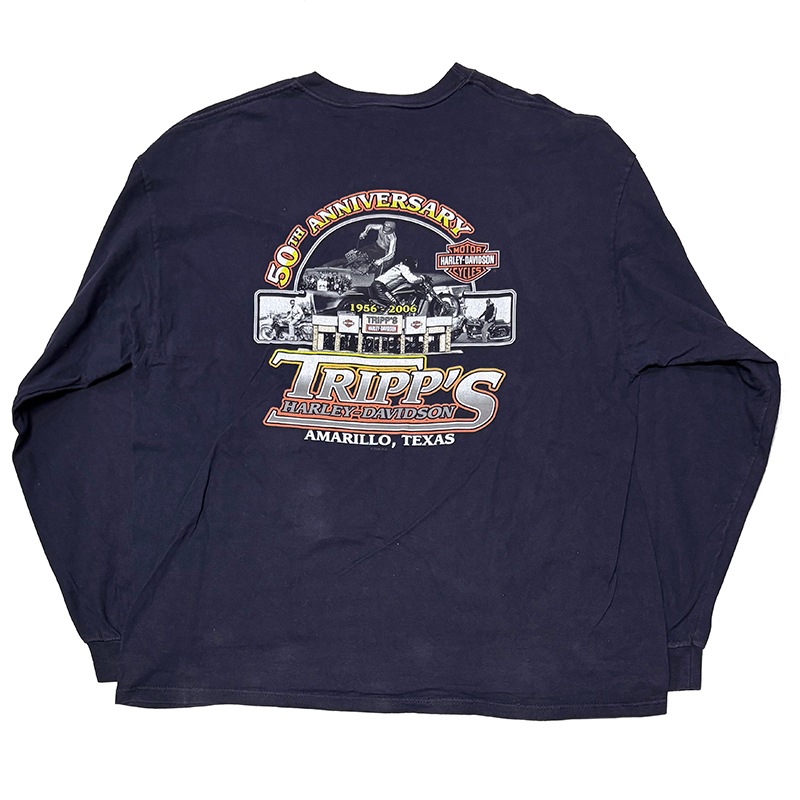 ��06��Harley-Davidson �ϡ��졼���ӥåɥ���LONG SLEEVE T-SHIRTS ���󥰥��꡼�� T����ġ�col:NAVY��size:2XL��Made in U.S.A.����USED �桼���ɡۡ���šۡ�Ź�޻����Բġ�