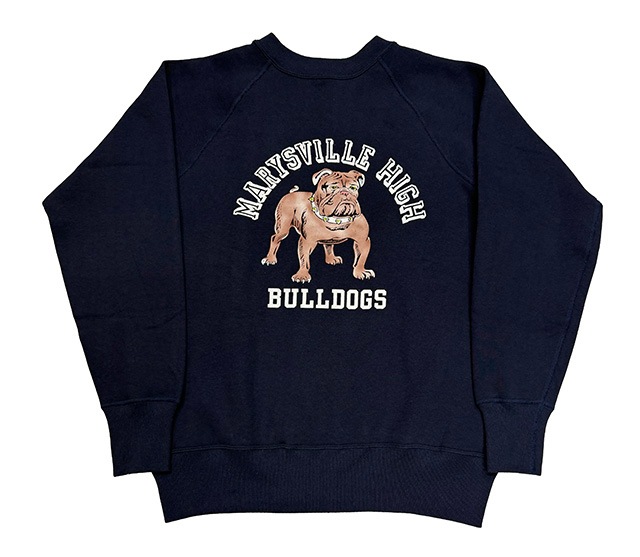 WAREHOUSE �������ϥ�����Lot 409 MARYSVILLE HIGH�����롼�ͥå� �������åȡ�bulldog �֥�ɥå���2��(BLACK/NAVY)���ե��å����ץ��ȡ�MADE IN JAPAN