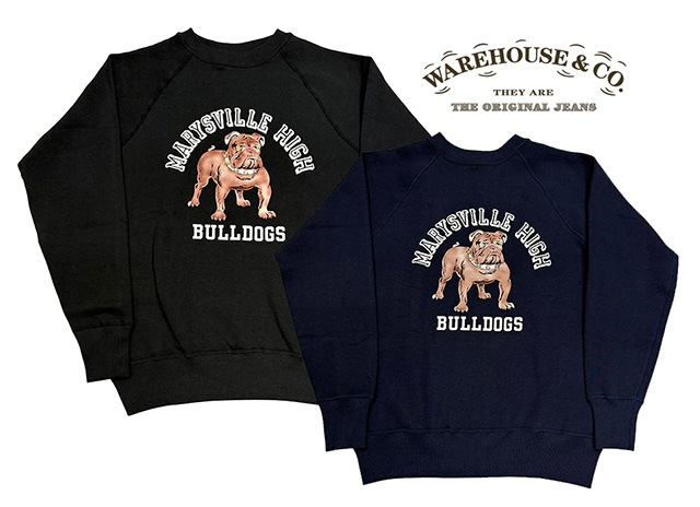 WAREHOUSE �������ϥ�����Lot 409 MARYSVILLE HIGH�����롼�ͥå� �������åȡ�bulldog �֥�ɥå���2��(BLACK/NAVY)���ե��å����ץ��ȡ�MADE IN JAPAN