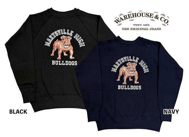 WAREHOUSE �������ϥ�����Lot 409 MARYSVILLE HIGH�����롼�ͥå� �������åȡ�bulldog �֥�ɥå���2��(BLACK/NAVY)���ե��å����ץ��ȡ�MADE IN JAPAN