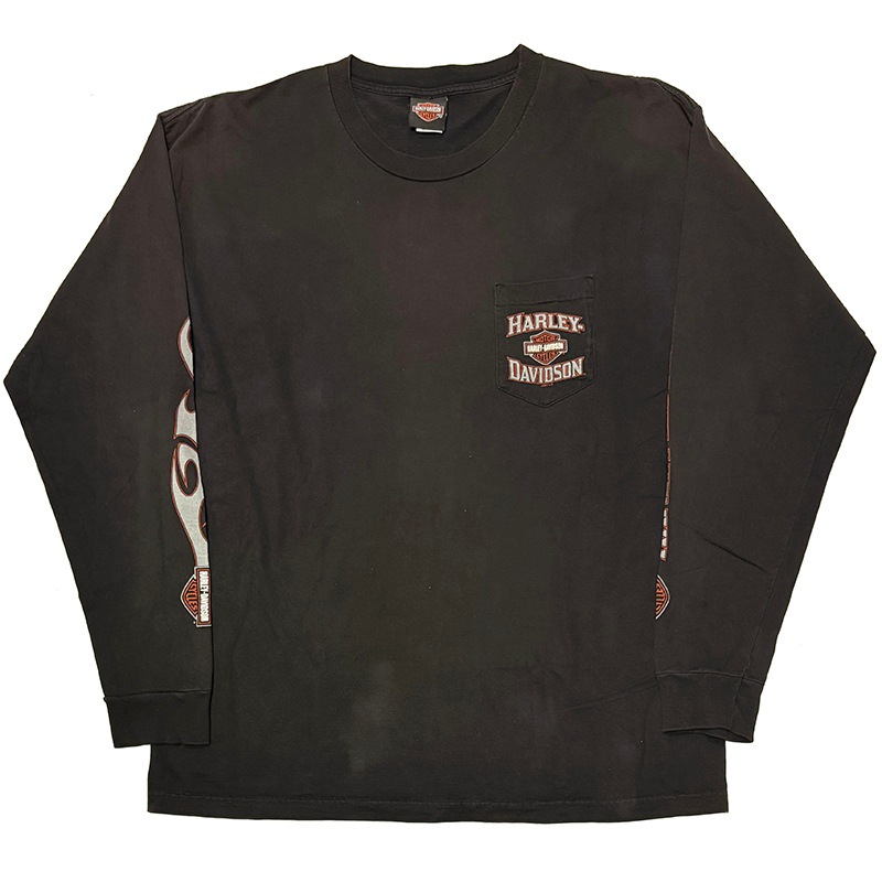 ��07��Harley-Davidson �ϡ��졼���ӥåɥ���LONG SLEEVE T-SHIRTS ���󥰥��꡼�� T����ġ�col:BLACK��size:2X-LARGE��Made in U.S.A.����USED �桼���ɡۡ���šۡ�Ź�޻����Բġ�