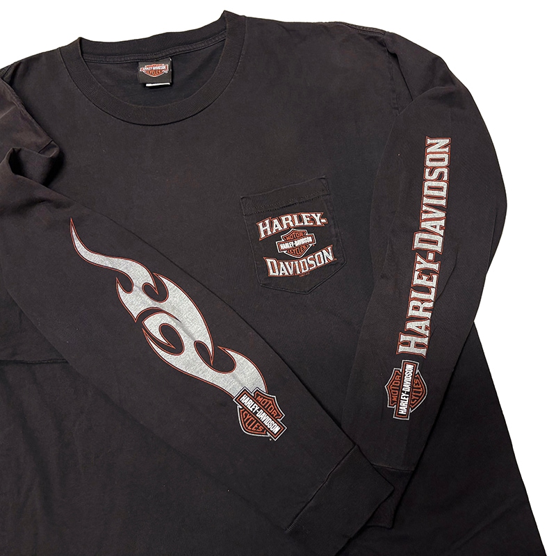 ��07��Harley-Davidson �ϡ��졼���ӥåɥ���LONG SLEEVE T-SHIRTS ���󥰥��꡼�� T����ġ�col:BLACK��size:2X-LARGE��Made in U.S.A.����USED �桼���ɡۡ���šۡ�Ź�޻����Բġ�