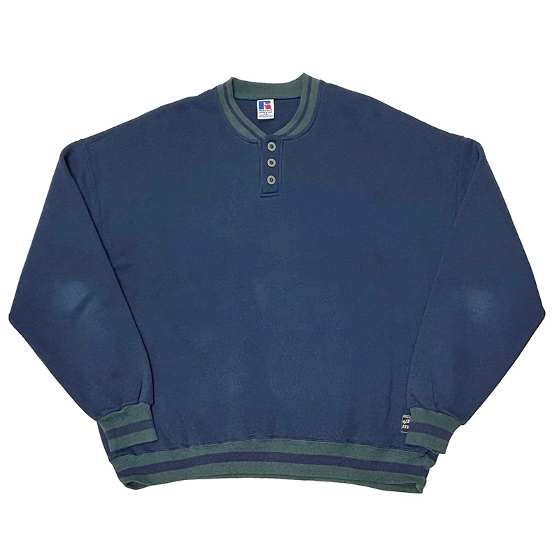 90s��RUSSELL ATHLETIC ��å��� ��������å���HENRY NECK RIB LINE SWEAT �إ�꡼�ͥå� ��֥饤�� �������åȡ�col:NAVY��OLIVE��size:XXL��Made in U.S.A.��BIG SIZE����VINTAGE ������ơ����ۡ���šۡ�Ź�޻����Բġ�
