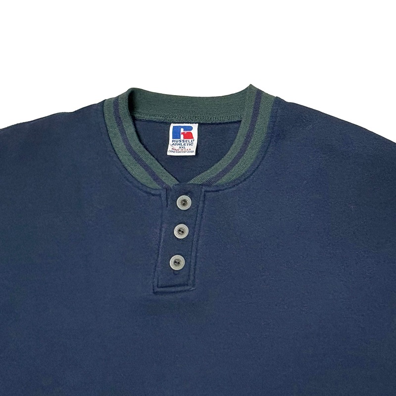 90s��RUSSELL ATHLETIC ��å��� ��������å���HENRY NECK RIB LINE SWEAT �إ�꡼�ͥå� ��֥饤�� �������åȡ�col:NAVY��OLIVE��size:XXL��Made in U.S.A.��BIG SIZE����VINTAGE ������ơ����ۡ���šۡ�Ź�޻����Բġ�