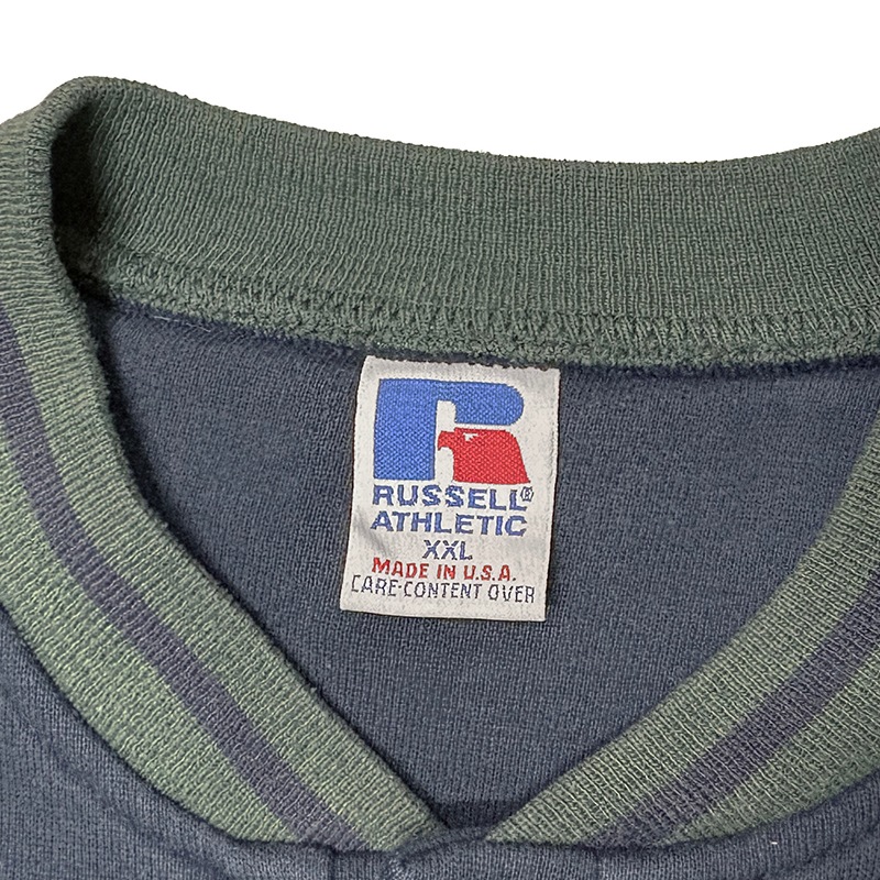 90s��RUSSELL ATHLETIC ��å��� ��������å���HENRY NECK RIB LINE SWEAT �إ�꡼�ͥå� ��֥饤�� �������åȡ�col:NAVY��OLIVE��size:XXL��Made in U.S.A.��BIG SIZE����VINTAGE ������ơ����ۡ���šۡ�Ź�޻����Բġ�