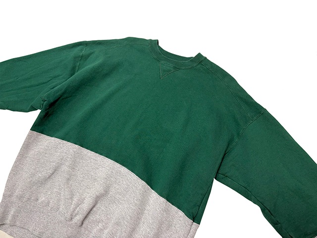 90sRUSSELL ATHLETIC å åHIGH COTTON ϥåȥBICOLOR CREW NECK SWEAT Х顼 롼ͥå åȡcol:GREENGRAYsize:XXL̵ϡMade in USAꥫBIG SIZE VINTAGE ơۡšۡŹ޻Բġ