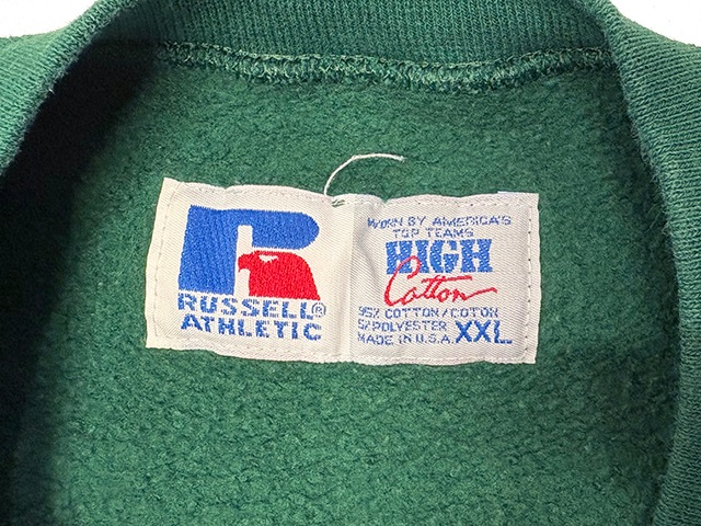 90sRUSSELL ATHLETIC å åHIGH COTTON ϥåȥBICOLOR CREW NECK SWEAT Х顼 롼ͥå åȡcol:GREENGRAYsize:XXL̵ϡMade in USAꥫBIG SIZE VINTAGE ơۡšۡŹ޻Բġ