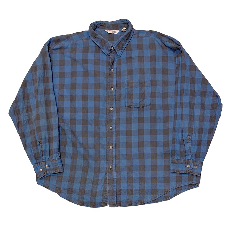 90s��Wear Guard �����������ɡ�L/S Flannel Shirt ���󥰥��꡼�� �ե��ͥ� ����ġ�col:BLUE��size:3XL��Made in U.S.A.���ͥ륷��� ��VINTAGE �ӥ�ơ����ۡ���šۡ�Ź�޻����Բġ�