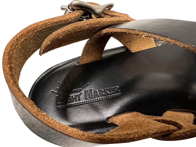 LIGHT MARKER Foot wear �饤�ȥޡ����� �եåȥ���������RISHIKESH SANDAL �ꥷ�������� �쥶�� ������롡BLACK �֥�å���M������(25��26cm)���ϥ�ɥᥤ�ɡ��쥶��������롡KUBIKI LEATHER��LEFT HAND