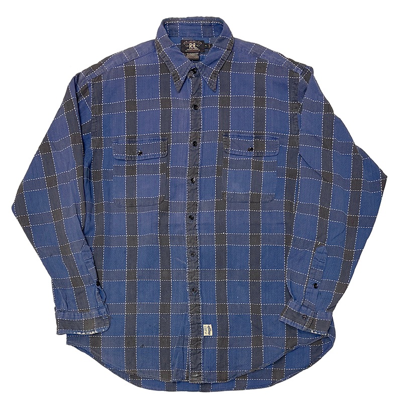 90s��DOUBLE RL ���֥륢���륨�롡STITCH PLAID L/S SHIRT ���ƥå� �ץ쥤�� ���󥰥��꡼�֥���ġ�col:BLUE��size:XL��RRL��Ralph Lauren ��VINTAGE �ӥ�ơ����ۡ���šۡ�Ź�޻����Բġ�