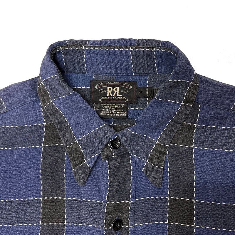 90s��DOUBLE RL ���֥륢���륨�롡STITCH PLAID L/S SHIRT ���ƥå� �ץ쥤�� ���󥰥��꡼�֥���ġ�col:BLUE��size:XL��RRL��Ralph Lauren ��VINTAGE �ӥ�ơ����ۡ���šۡ�Ź�޻����Բġ�