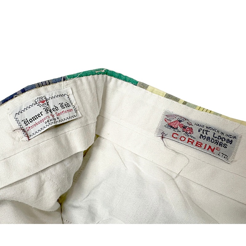 70s��CORBIN �����ӥ�MADRAS CHECK PATCHWORK PANTS �ޥɥ饹�����å� �ѥå���� �ѥ�ġ�col.GREEN�ϡ�size:ɽ���ʤ�(����W34/L28����)����VINTAGE �ӥ�ơ����ۡ���š�