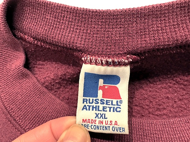 90's��RUSSELL ATHLETIC ��å��� ��������å���CREW NECK SWEAT ���롼�ͥå� �������åȡ�BURGUNDY �С�����ǥ���size:XXL��Made in USA������ꥫ����BIG SIZE����VINTAGE ������ơ����ۡ���š�