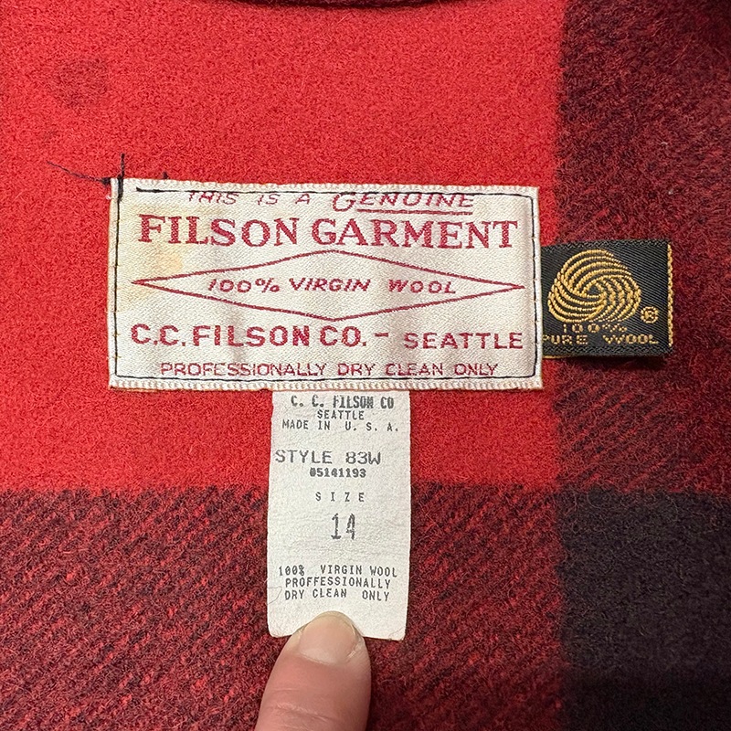 FILSON �ե��륽��DOUBLE MACKINAW CRUISER JACKET ���֥� �ޥå��Ρ� ���롼�������㥱�åȡ�col:RED��size:14��100�� VIRGIN WOOL��Made in U.S.A.����OLD ������ɡۡ���š�