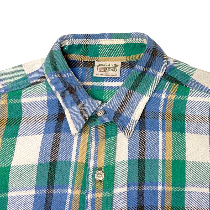 90s��FIVE BROTHER �ե����֥֥饶����L/S Flannel Shirt ���󥰥��꡼�� �ե��ͥ� ����ġ������å�����col:BLUE��GREEN��size:XL ��VINTAGE ������ơ����ۡ���š�