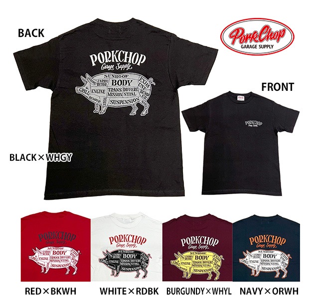 PORKCHOP �ݡ�������åס�PORK BACK TEE���ݡ����Хå� T����ġ�Ⱦµ��5��(BLACKWHITE/RED/NAVY/BURGUNDY)��2024SS