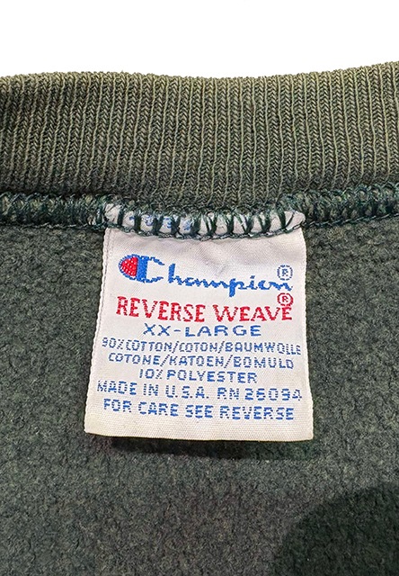 90's��Champion �����ԥ���REVERSE WEAVE CREW NECK SWEAT SHIRTS ��С����������� ���롼�ͥå� �������å� ����ġ�GREEN ���꡼�󡡻ɽ�������size:XX-LARGE��MADE IN U.S.A. ����ꥫ����BIG SIZE����VINTAGE ������ơ����ۡ���šۡ�Ź�޻����Բġ�