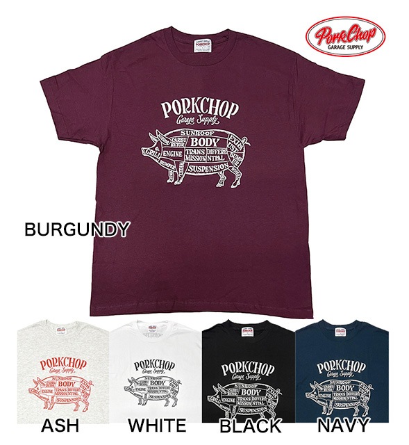 PORKCHOP GARAGE SUPPLY �ݡ�������å� ���졼�����ץ饤��PORK FRONT TEE 25���ݡ����ե���� T����ġ�Ⱦµ��5��(BURGUNDY/BLACK/WHITE/ASH/NAVY)��2025SS