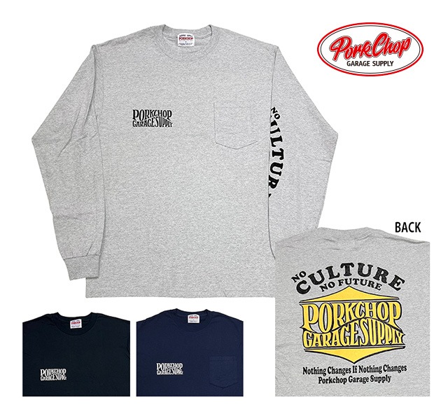 PORKCHOP GARAGE SUPPLY �ݡ�������å� ���졼�����ץ饤��WAVE LOGO L/S TEE���������֥��� ĹµT����ġ�����T��3��(GRAY/BLACK/ NAVY)��2025FW