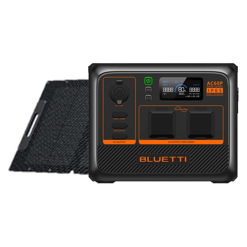 BLUETTI 小型ポータブル電源 AC60P+ソーラーパネルPV120D｜防水防塵モデル 504Wh 600W