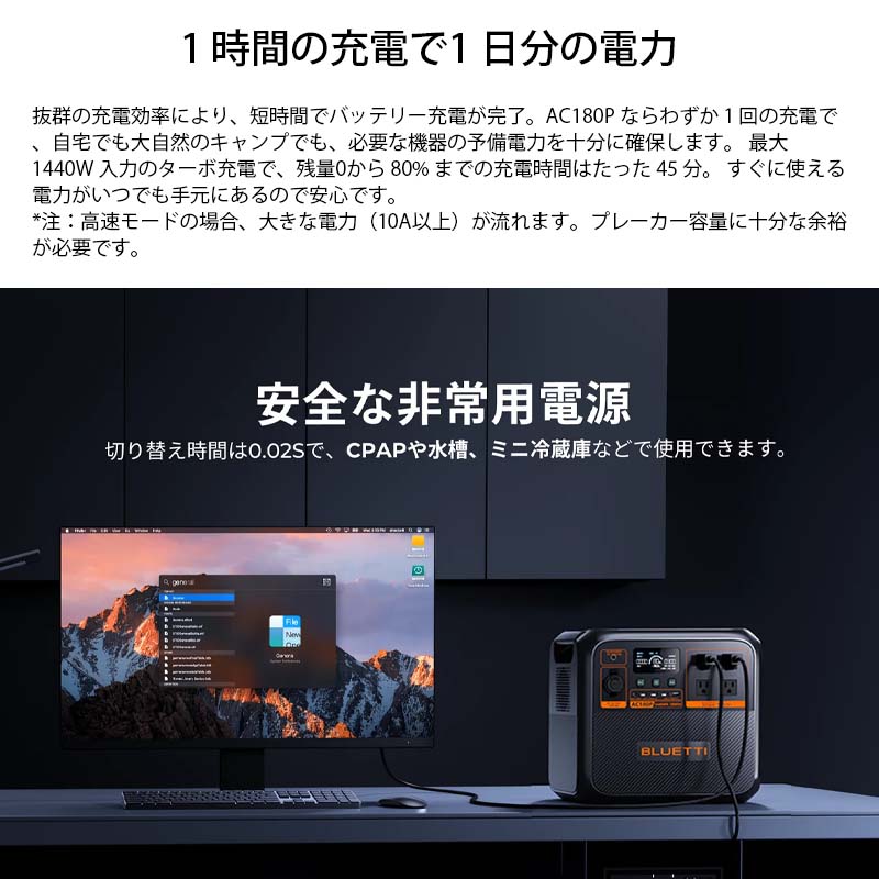 BLUETTI �����̥ݡ����֥��Ÿ� AC180P+�����顼�ѥͥ�PV120D���ɺҿ侩 1440Wh 1800W