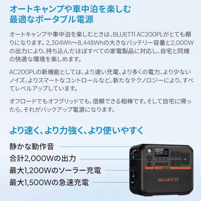 BLUETTI ̥ݡ֥Ÿ AC200PL+顼ѥͥPV350Dɺҿ侩 2304Wh 2000W