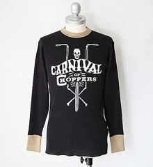 FREEWHEELERS ե꡼ۥ顼 " CARNIVAL OF CHOPPERS " CREW NECKED THERMAL L/S SHIRT (BLACK  OIL STAIN)