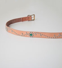 �ڼ���������VINTAGE STYLE LEATHER STUDS NARROW BELT - FLOWER - (TAN)