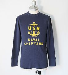 FREEWHEELERS ե꡼ۥ顼 "  " NAVAL SHIPYARD " CREW NECKED THERMAL LONG SLEEVE SHIRT (DRY NAVY)