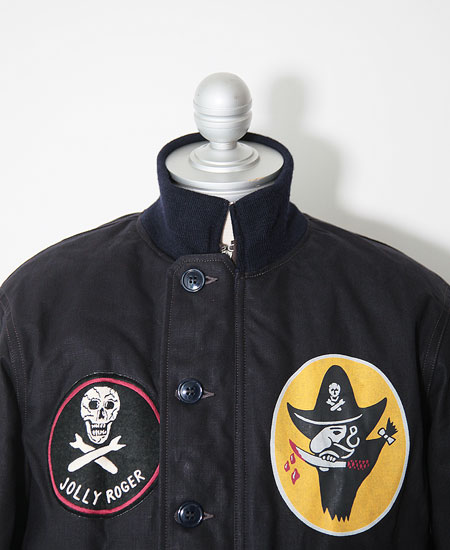 FREEWHEELERS �ե꡼�ۥ����顼�� " KNUCKLE BONES " ON " AAF 90thBG 400thBSQ " CIVILIAN DECK JACKET (DARK NAVY)