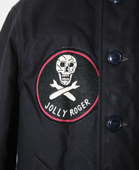 FREEWHEELERS �ե꡼�ۥ����顼�� " KNUCKLE BONES " ON " AAF 90thBG 400thBSQ " CIVILIAN DECK JACKET (DARK NAVY)