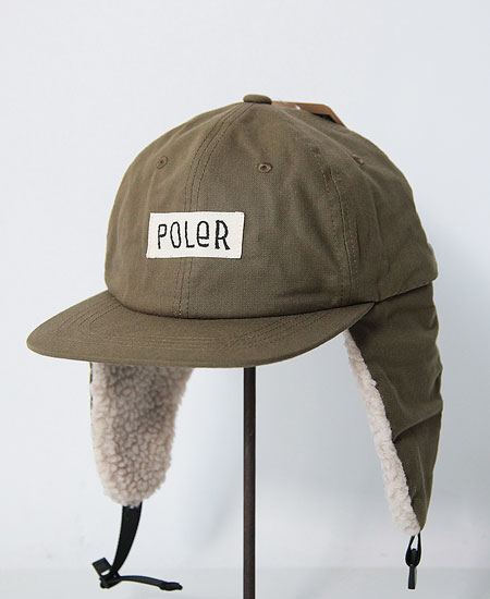POLER �ݡ��顼 FURRY FONT CANVAS FLAP CAP (OLIVE)