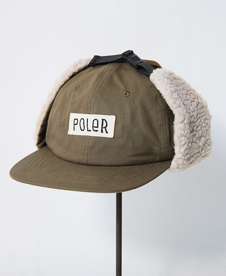 POLER �ݡ��顼 FURRY FONT CANVAS FLAP CAP (OLIVE)